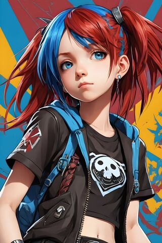 Punk Young Blue and Red Hair
