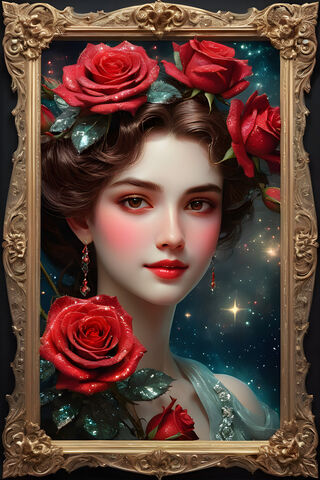 Pretty Young Lady & Red Sparkly Roses