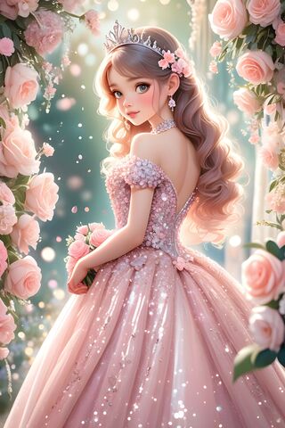 Princess In A Ball Gown, Blush Pink Gown and Background,