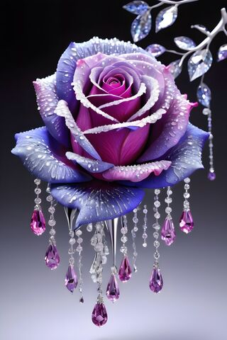 Pink To Purple Rose With Dripping Gems