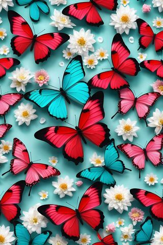 Pink, Red, & Teal Butterflies 2