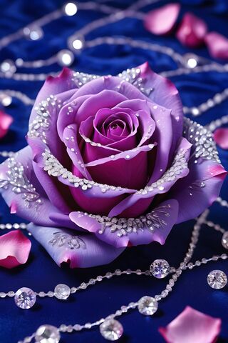 Pink Purple Rose With Diamond Strands