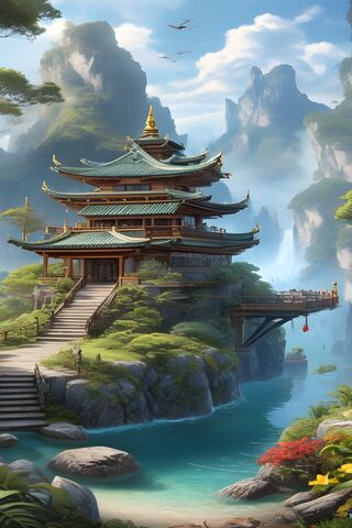 Serenity in the Mountains: A Pagoda's Embrace 🌄🏯