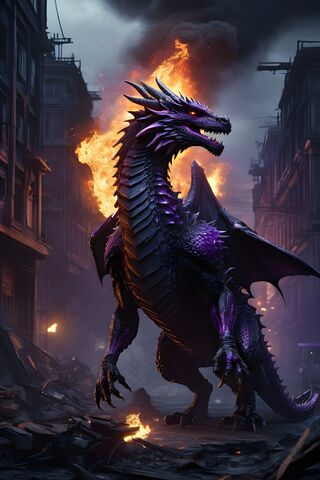 Purple Dragon With Fire..