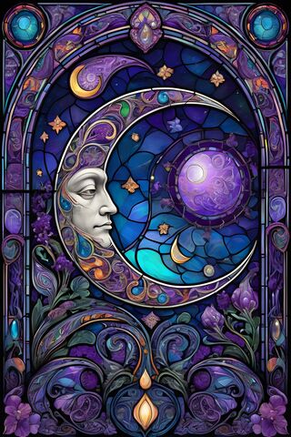 Psychedelic Stained Glass Moon