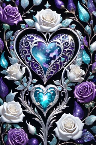 Purple and Teal Silver Hearts With Roses