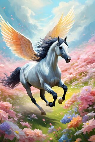 Pegasus Running Through A Field