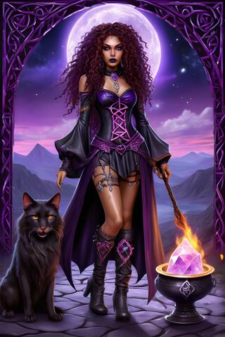 Purple Witch With Cat