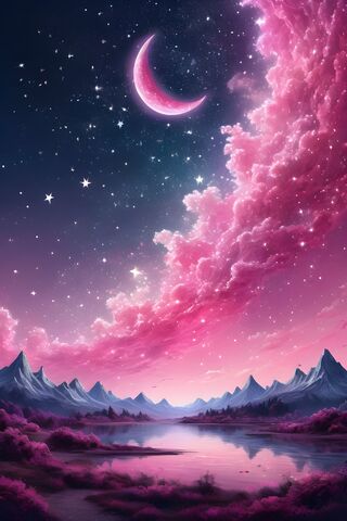 Pink Starry Sky and Moon