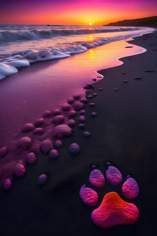 Paw Prints On A Black Sand Beach