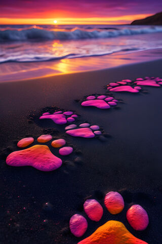 Paw Prints On A Black Sand Beach