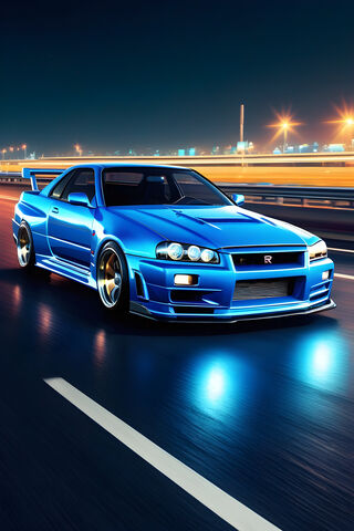 Paul Walker Nissan R34 Highway Blue
