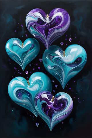 Purple and Turquoise Pendant Hearts