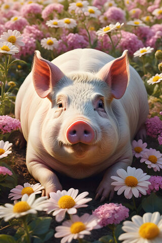 Pig In Flowers