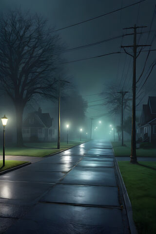 Quiet Suburban Street In The Middle Of The Night