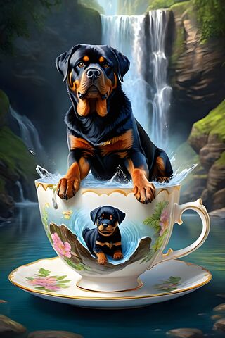 Rottweiler and Pup In A Cup