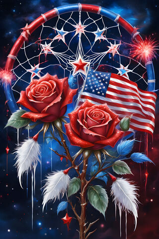 Red White and Blue Roses Dream Catcher