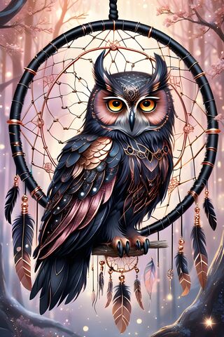 Rosegold and Black Owl Dream Catcher