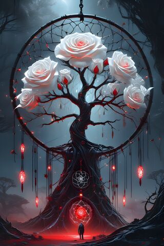 Red and White Roses Tree Of Life Dream Catcher