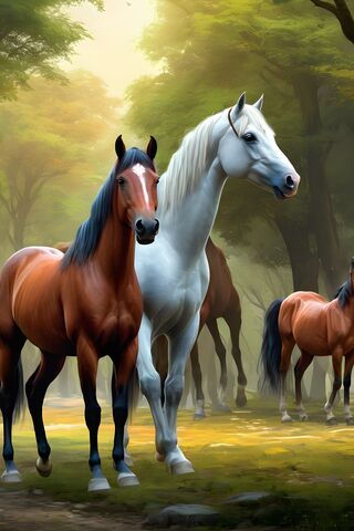 Majestic Horses in a Serene Forest 🌳🐴