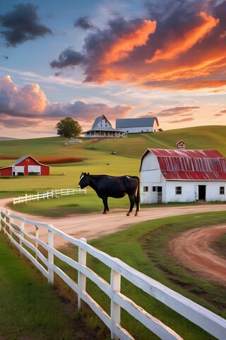 Red Barn Cows By A Beautiful Day