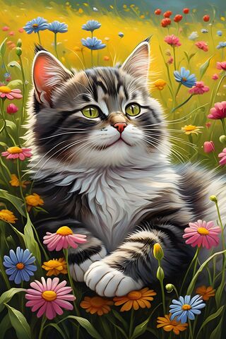 Restless Kitty In A Field Of Flower's