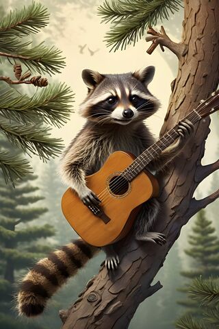 Raccoon Playing A Tune