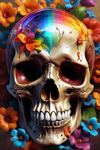 Skull Colores Y Flores