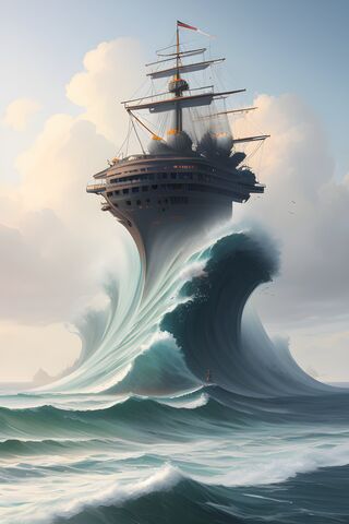 Majestic Ship on a Towering Wave 🌊⛵
