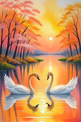 Swans At Sunset Lake