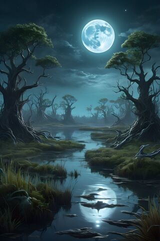 Salt Marsh In The Moonlight