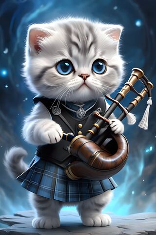 Scottish Fold Kitten With Bag Pipes