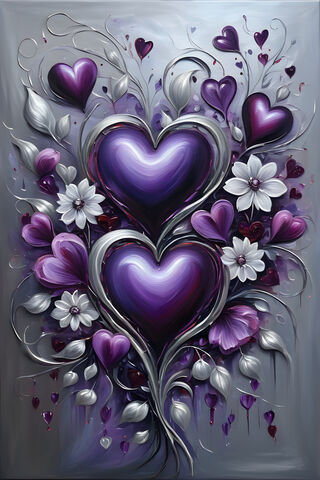 Silver and Purple Hearts With Flowers