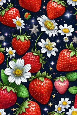 Strawberries With Flowers and Stars