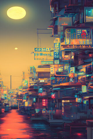 Neon Dreams: A Futuristic Cityscape 🌆🌕