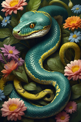 Serpiente Con Flores