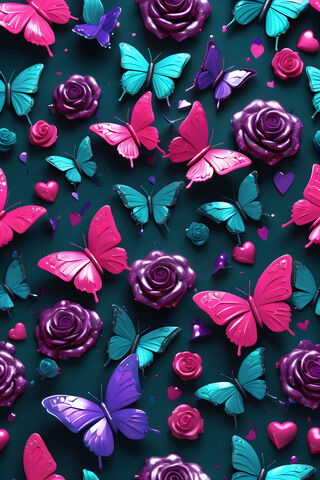 Scattered Butterflies & Roses