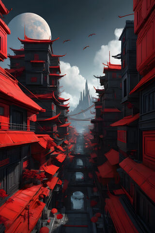 Enchanted Red Cityscape..
