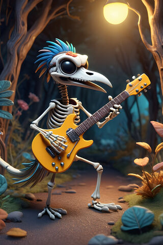 Skeleton Roadrunner Playing Guitar