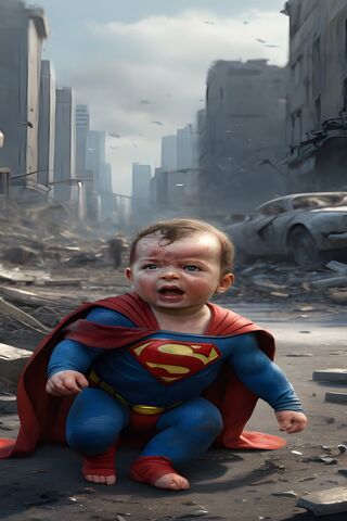 Baby Superman in a Ruined City