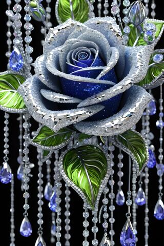 Silver Glitter Blue Rose