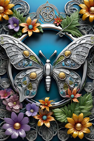 Silver Butterfly Ring, Flowers,