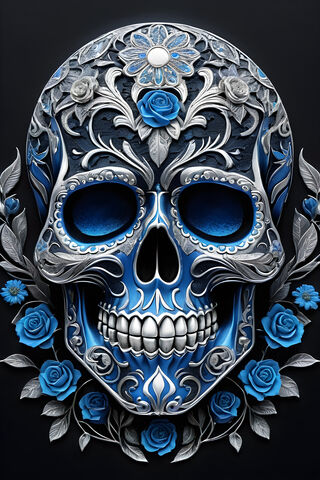 Sugar Skull, Blue and Silver