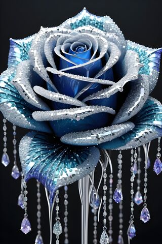 Teal,blue,silver,crystal Rose