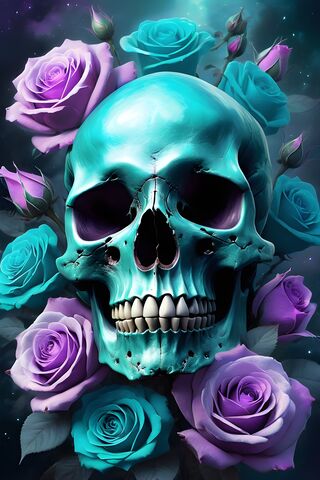 Teal and Purple Rose Skull