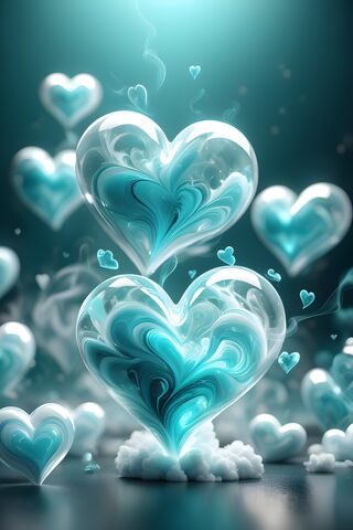 Turquoise Marble Floating Glass Hearts