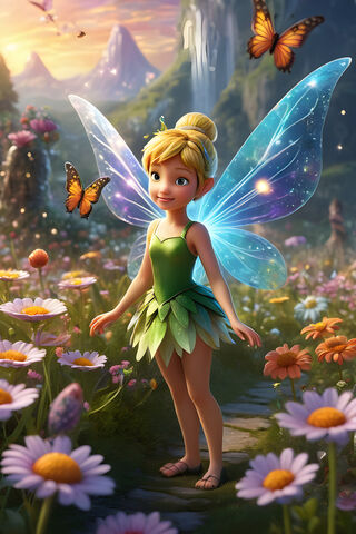 Tinkerbell In A Field Of Flowers
