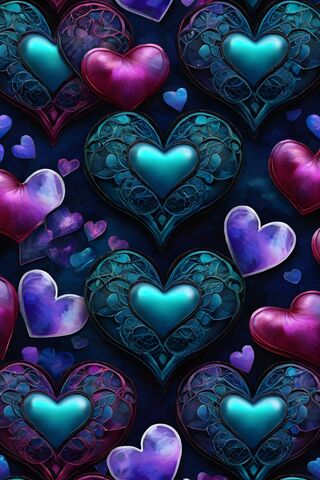 Teal Burgundy Purple Blue Hearts In Satin Velvet and Lace