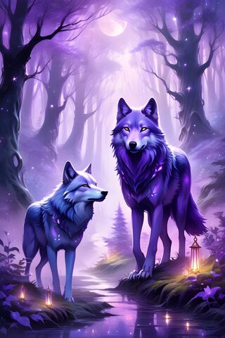 Two Purple Magic Wolves