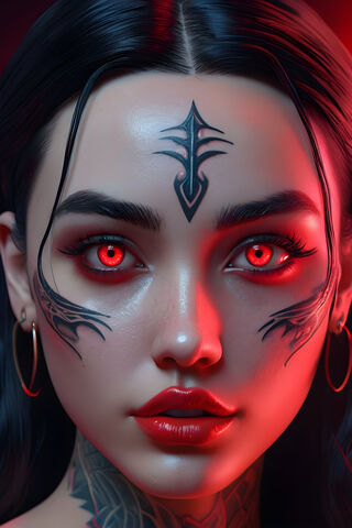 Tattoed Girl With Red Eyes